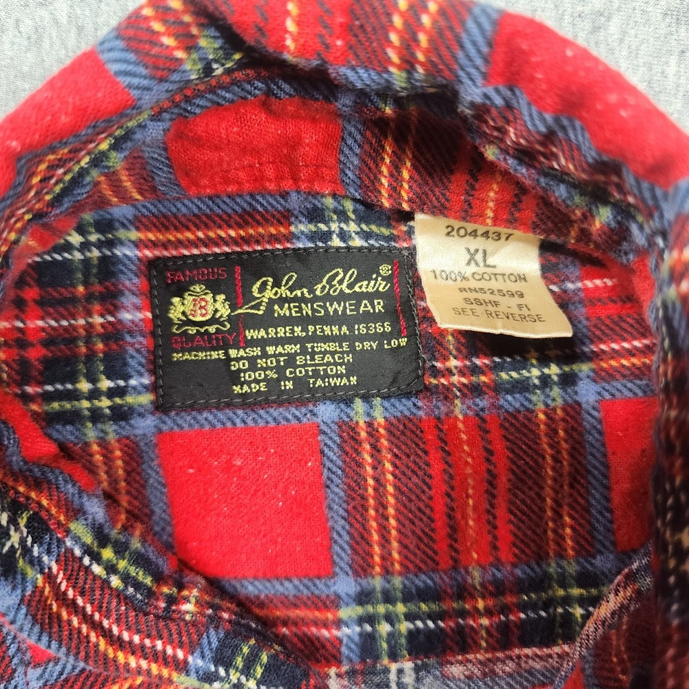 John Blair Flannel Shirt Mens XL Red Plaid Good Vintage Long Sleeve Cotton - Picture 7 of 9